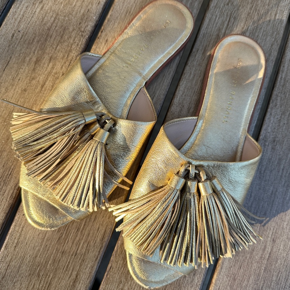Loeffler Randall Gold Metallic Tassel Slides